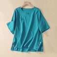 thumbnail image 1 of Fiudx Tops para Mujer Top de Manga Corta con Abertura Lateral y Botones para Mujer, Informal, Holgado, Bordado, con Cuello Redondo, 1 of 6