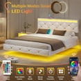 thumbnail image 2 of LED Floating Bed Frame Queen Size with LED Lights and Charging Station,Modern Leather Upholstered Platform Bed with Headboard,Noise Free,White, 2 of 8