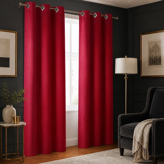 Evideco French Home Goods Suedine Red Solid Print Grommet Room Darkening Curtain Panel Pairs Curtains, 55 in x 95 in 2 Panels