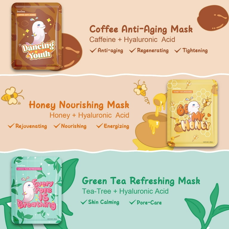 ZealSea 7 Pack Face Mask Gift Set, Hydrating Aloe, Vegan, Skin