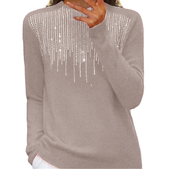 2025 Women's Pullover Sweater,Women's Semi Turtleneck Sweater Long Sleeve Sequins Pullover With A Base Shirt Autumn And Winter Warm Sweater