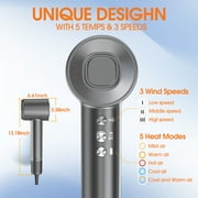 Posrue High-Speed Hair Dryer with 110,000 RPM Brushless Motor and 200 Million Negative Ions, Gray
