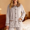 thumbnail image 5 of DHFJKG Womens Flannel Pajamas Button Up Top Coat With Peter Pan Collar Long Sleeve Fuzzy Sleepwear With Pockets For Cold Weather Versatile Homewear, 5 of 6