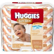 Huggies Soft Skin Baby Wipes Refills, 5 Pack, 32 Sheets