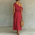 thumbnail image 4 of JULMCOMO Summer Dresses for Women Polka Dot One Shoulder Casual A Line Flowy Maxi Dresses Tie Strap Beach Vacation Sundresses Red M, 4 of 6