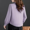 thumbnail image 5 of Olyvenn Fashion Women Bow Neck Chiffon Blouse Long Sleeve Chiffon Solid Tops Elegant Ladies Solid Color OL Style Tops Women Casual Shirts Purple XXXL, 5 of 6