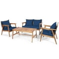 thumbnail image 2 of Gymax 4PCS Patio Conversation Set Wood Frame Furniture Set w/ Navy Cushions, 2 of 9