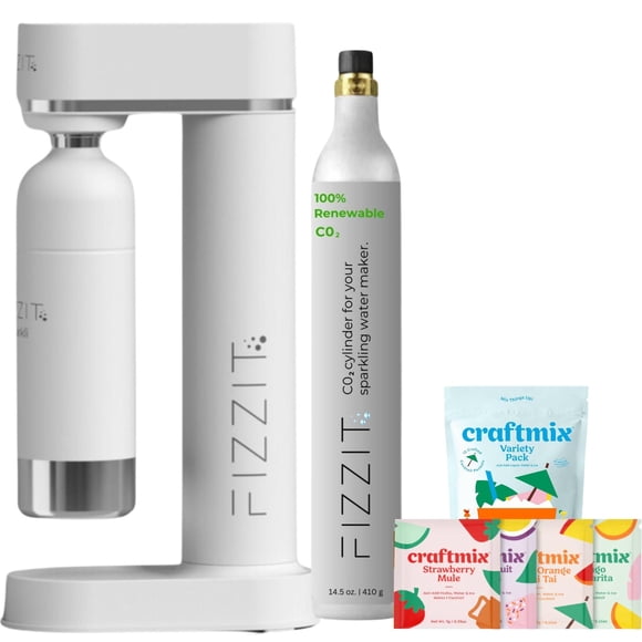 Máquina para hacer agua con gas FIZZ IT de acero inoxidable negro con 2 cilindros de CO2 y una botella reutilizable de 1 litro