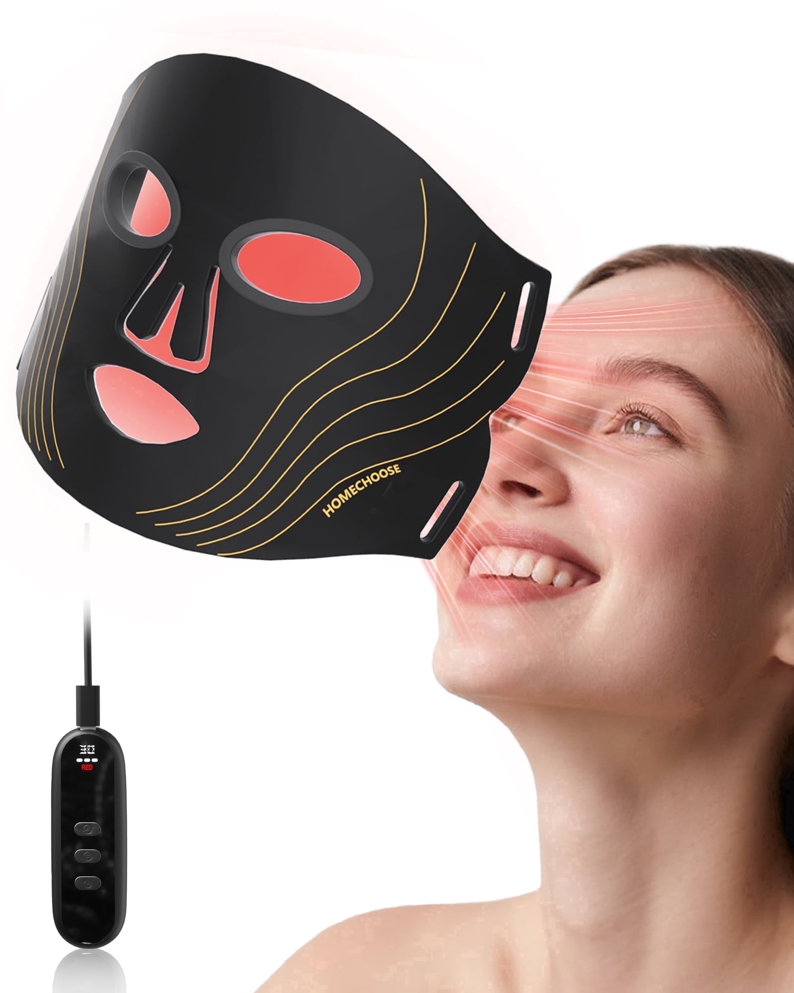 Homechoose 100 LED Red Light Therapy Face Mask, 4 Color Photon Skin Care for Wrinkles and Acne, Portable Cordless, Eye Protection