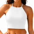 thumbnail image 4 of CIENVNSTG Padded Modest High Neck Halter Cropped Swim Top Womens Bikini Top Comfortable Breathable Bathing Suit for Seaside Vacation and Outdoor Water Activities White XL, 4 of 5