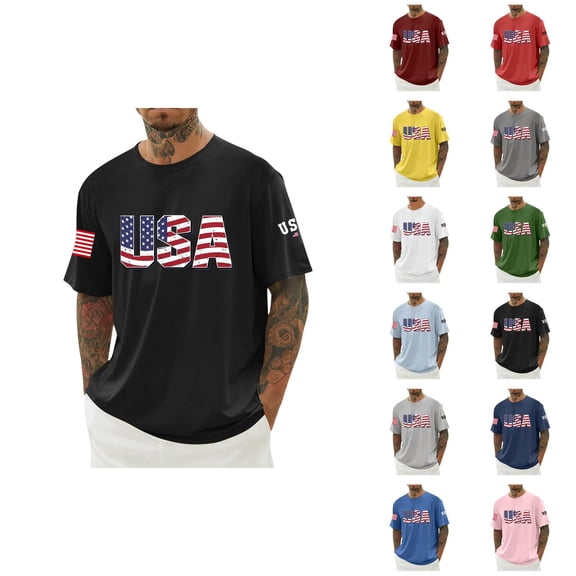 Independence Day T Shirts for Men 2026 Summer Casual Short Sleeve Crewneck Us Flag Graphic Tees