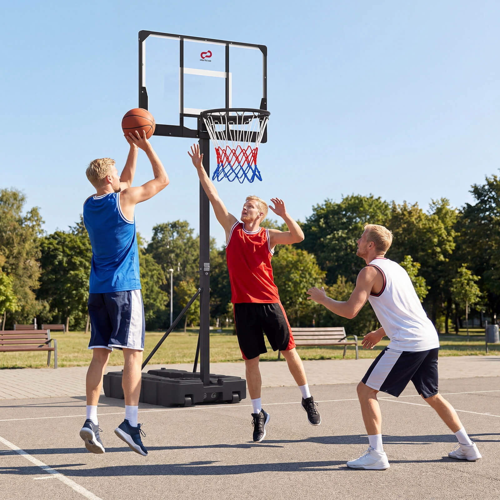 Costway 10 FT Foldable Basketball Hoop with Fillable Base, Wheels & Shatterproof Backboard