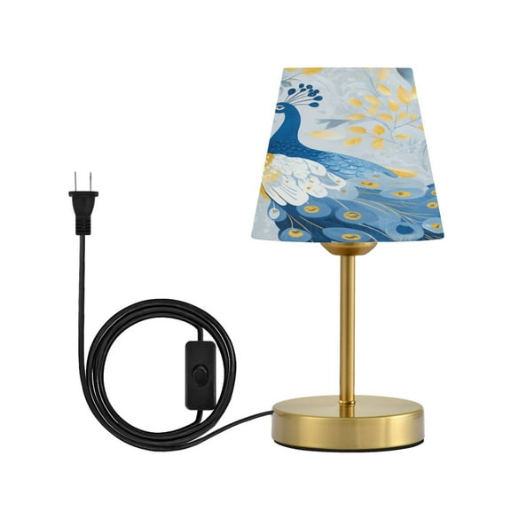 Wobogo Watercolor Blue Peacock Table Lamps Three-channel Adjustable Lighted Antique Brass Metal Base Simple Modern Style for Bedroom Nightstands Living Room and Office