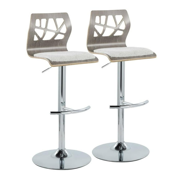 LumiSource Chrome Metal, Zebra Wood, Cream PU Folia Adjustable Barstool - Set of 2