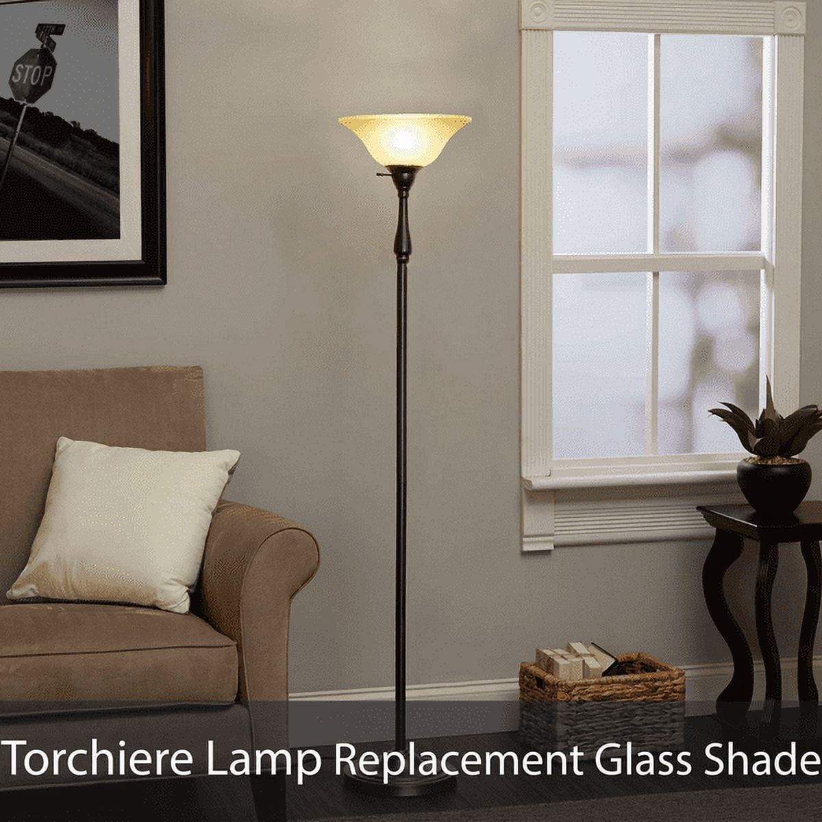 Aspen Creative 23516-11,Frosted/Fabric Painted Glass Shade for Medium Base Socket Torchiere Lamp, Swag Lamp and Pendant,13" Diameter x 5-3/4" High.