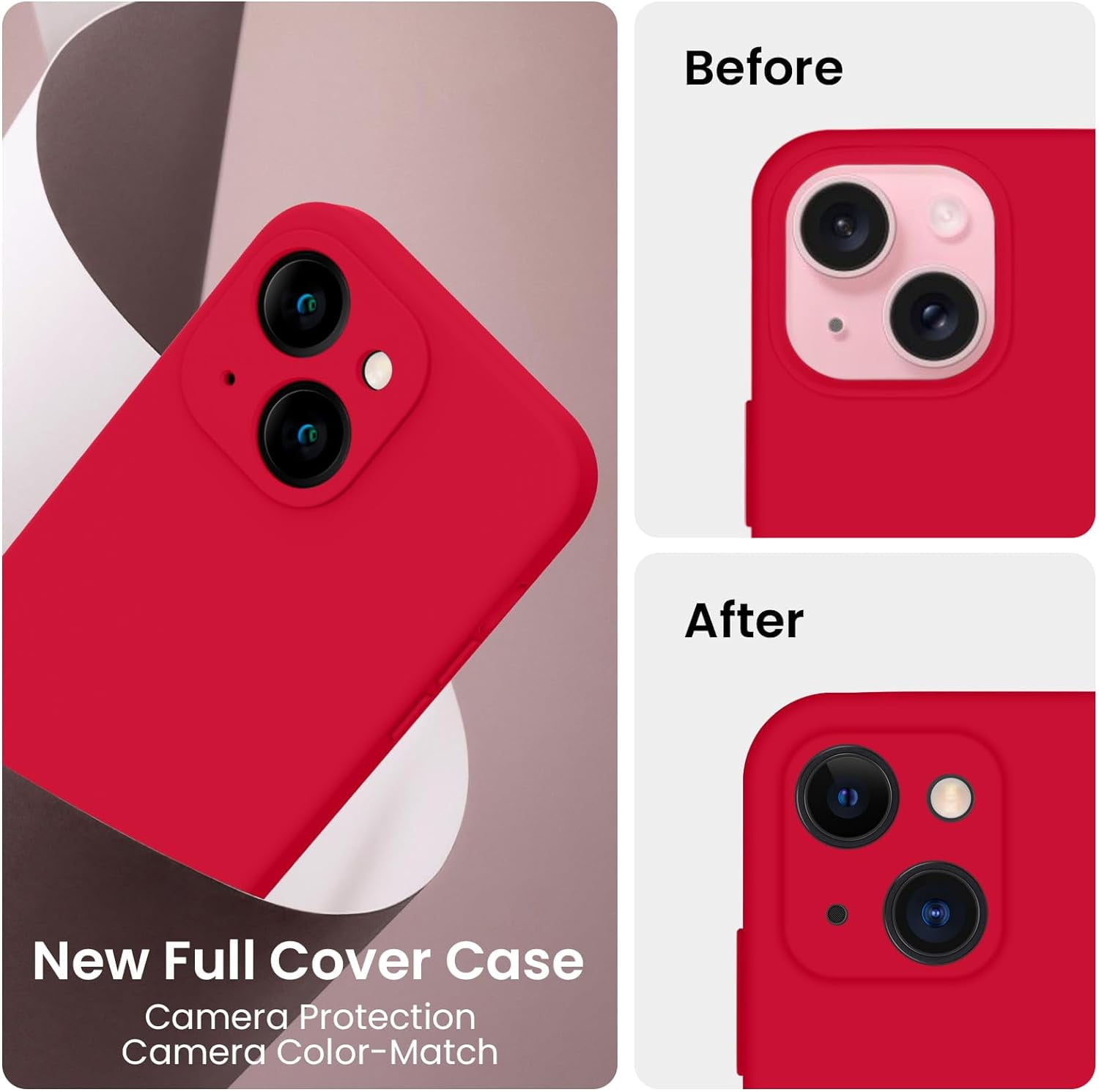 for iPhone 15 Plus Case, Silicone Upgraded [Camera Protection] Case with [2 Screen Protectors], Soft Anti-Scratch Microfiber Lining Inside, 6.7 inch, Deep Red