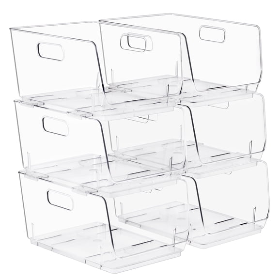 Sorbus Clear Stackable Storage Bins, Medium Open-Front Acrylic Pantry Organizers, 6 Pack