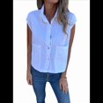thumbnail image 3 of Camisa de y Algodón para Mujer, Blusa Holgada de Verano con Cuello en V y Corta, Informal, Color , Talla M, 3 of 9