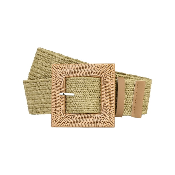 Cinturón elástico tejido ancho de INSPIRE CHIC para mujer caqui