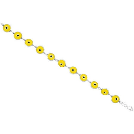 A Sterling Silver Evil Eye Bracelet, Yellow Color Beads