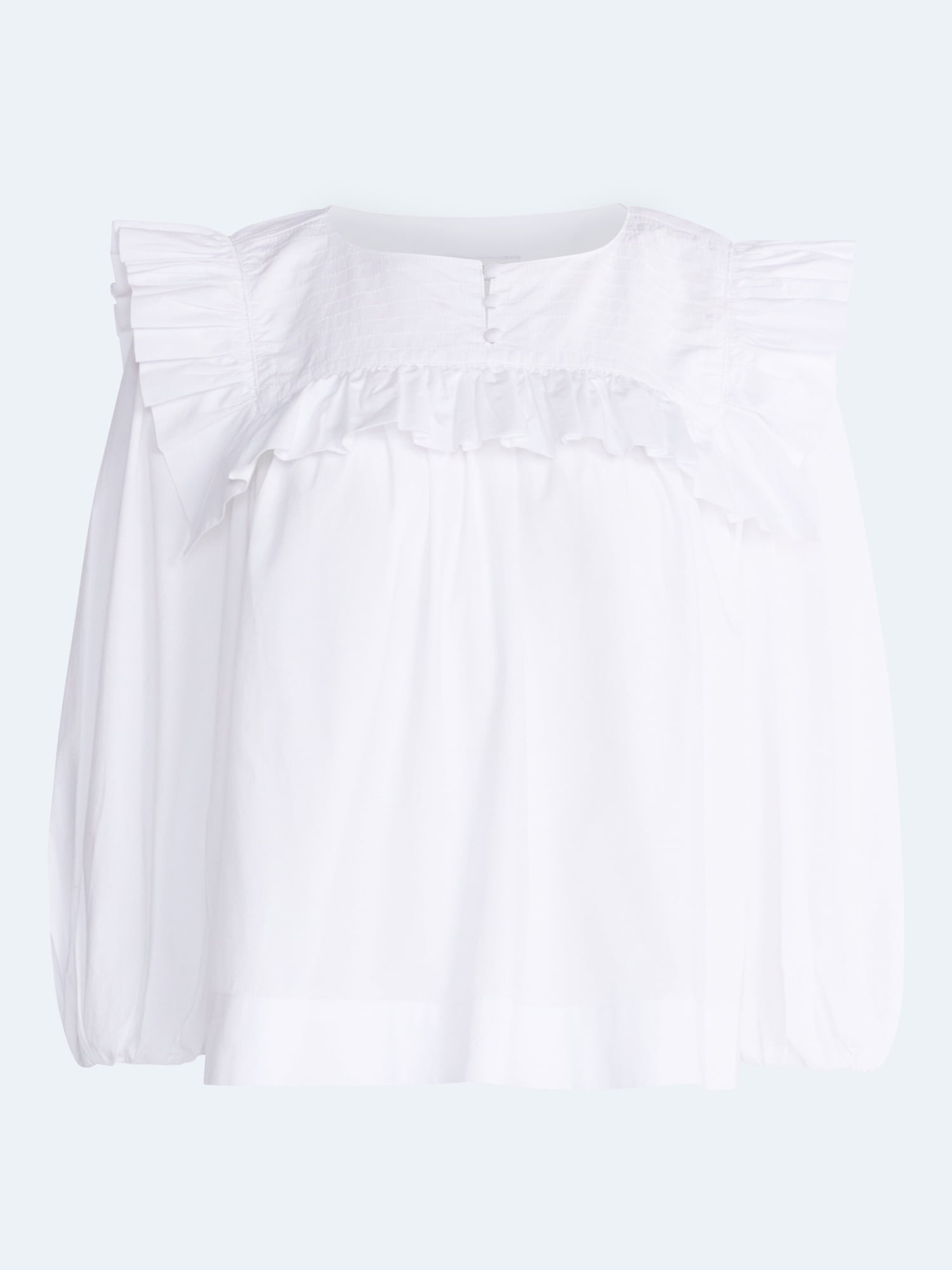 Free Assembly Women's and Women's Plus Ruffle Yoke Cotton Top with Puff Sleeves, Sizes XS-4X