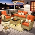 thumbnail image 6 of Vcatnet Outdoor Conversation Set, 6 Pieces Sectional Sofa, All Weather Wicker Patio Furniture Set with Swivel Rocking Chairs, Orange Red, 6 of 10