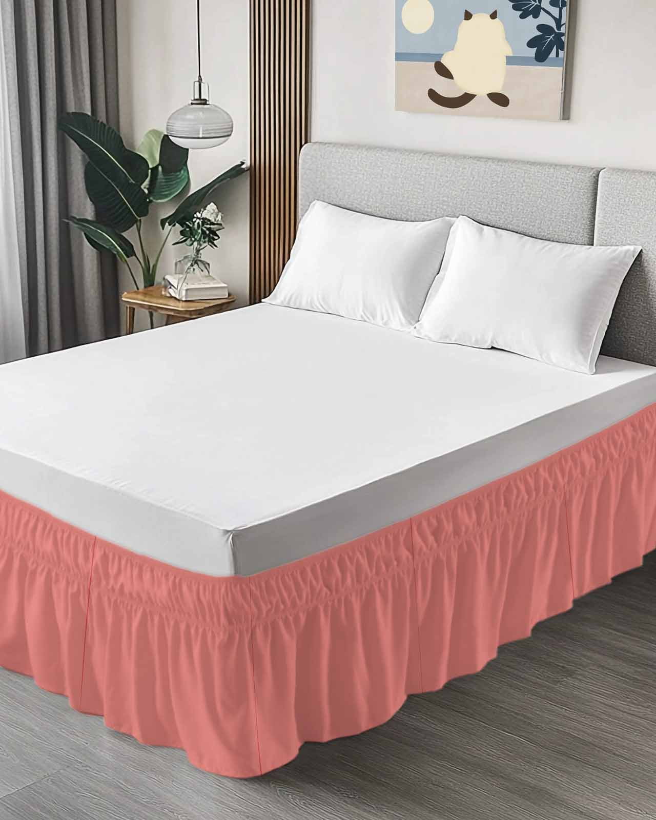 Peach Solid Bed Skirt Bed Skirts King Size 18 Inch Drop, Wrap Around Dust Ruffle&nbsp;Bedskirt with Adjustable Elastic Belt for Queen Size Beds