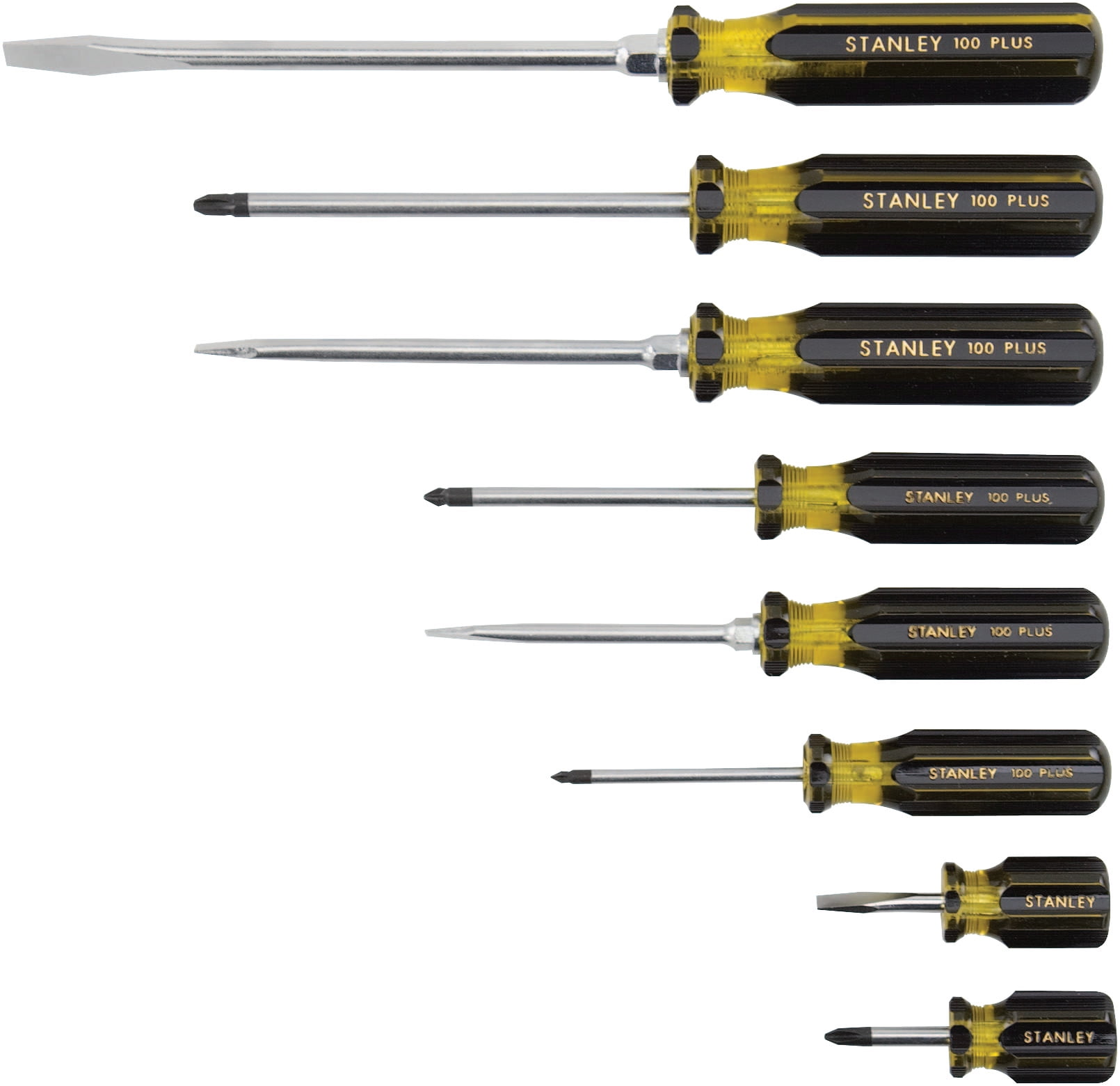Stanley 100 Plus 8 Pc Combination Screwdriver Sets, Phillips; Slotted