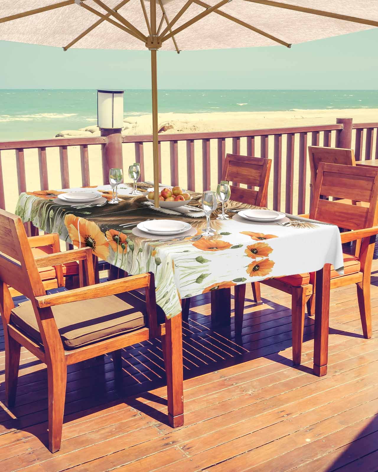 Fsddascl Brown Yak Farmhouse Outdoor Tablecloth - 60x102 Inch Rectangle Dining Table Cover, Spring Country Floral Botanical Waterproof Outdoor Table Cloth with Umbrella Hole & Zipper for Patio