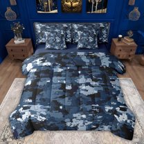 Feelyou Teens Blue Camouflage Twin Bedding Sets 7-Piece, Camo Abstract Ombre Bedding Comforter Set, Vintage Fashion Style Reversible Sheet Sets, Microfiber Bedroom Decor