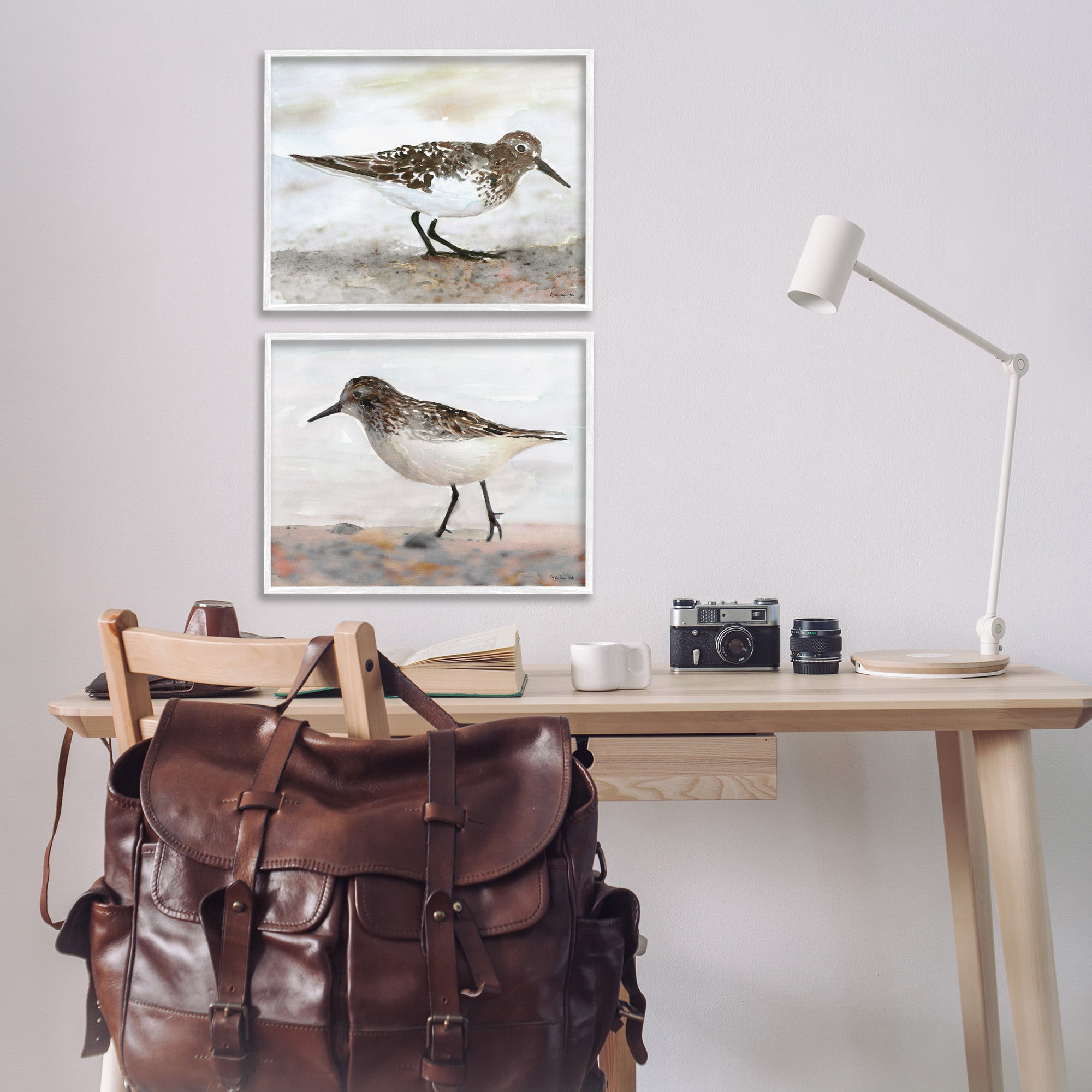 Stupell Industries Sandpipers on Coast Nautical Beach Animals & Insects Painting White Framed Art Print Wall Art, 20 x 16, Set of 2