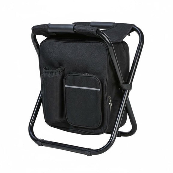 Wswqop Camping stool with cooling compartment, foldable cooler backpack chair, portable Black