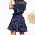 thumbnail image 5 of Women's Summer Polka Dot Print Loose Fit Tie Waist Short Sleeve Ruffle Dress, 5 of 10