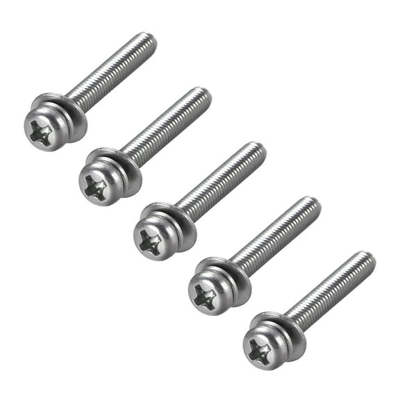 Unique Bargains M4 x 30mm Stainless Steel Phillips Pan Head Machine Screws Bolts Combine with Spring Washer and Plain Washers 5pc