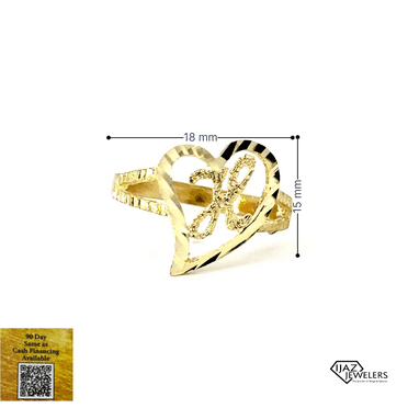 10K Gold Slanted Heart H Ring