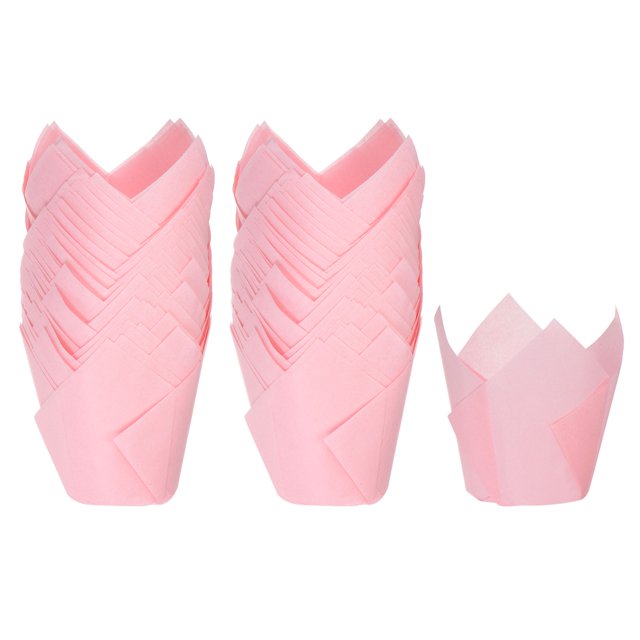 Vaso de papel Unique Bargains 100 Unidades para hornear cupcakes estilo tulipán Desechables Color rosa