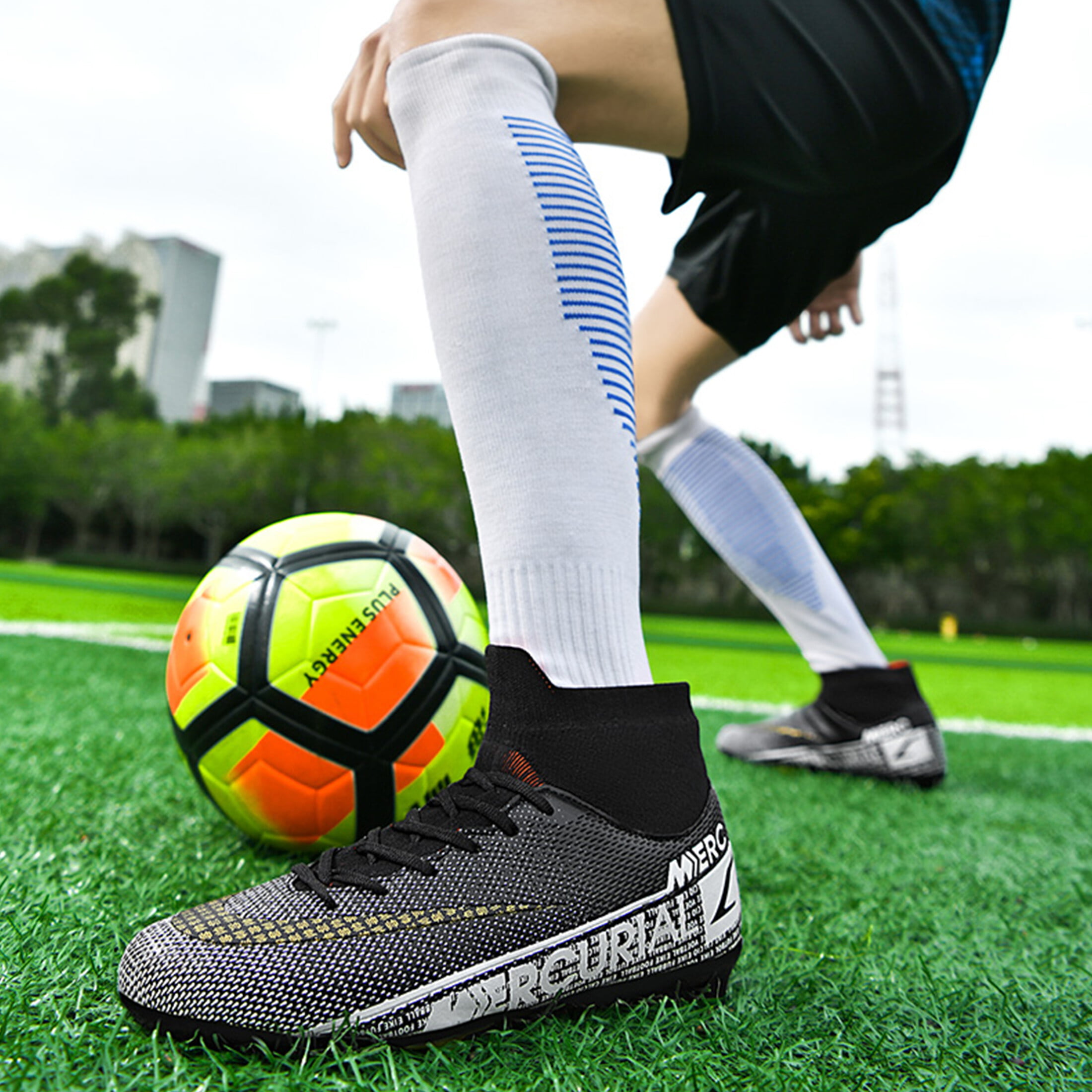 Men's Soccer Shoes Teenagers Cleats Spikes Sock Design Football