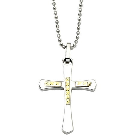 Primal Steel Stainless Steel 14kt Accent Diamond-Cut Cross Necklace, 22