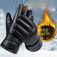 thumbnail image 2 of Guantes de cuero con pantalla táctil para hombres y mujeres, guantes gruesos con forro polar, resistentes al viento, impermeables y cálidos para andar en motocicleta en invierno, 2 of 5