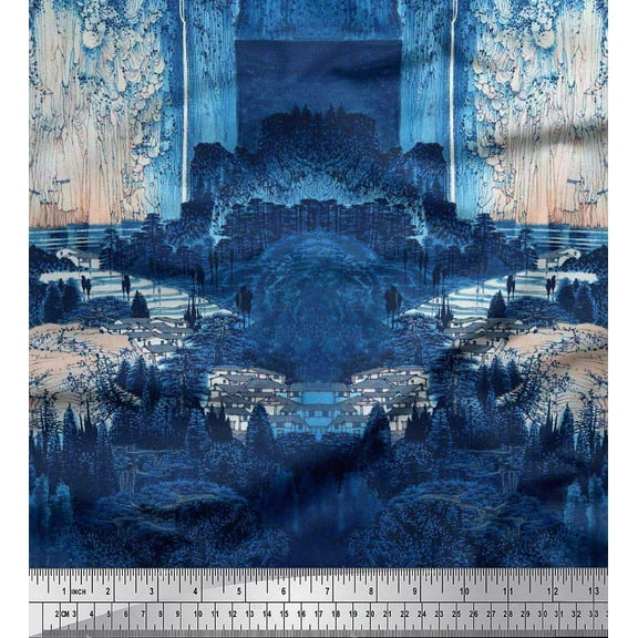 Soimoi Cotton Duck Fabric House & Tree Scene Print Fabric by Yard 42 Inch Wide