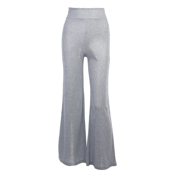 Women's Sexy Metallic Sparkly Wide Leg Pants Elastic High Waist Shiny Trousers for Dance Festival Clubwear
