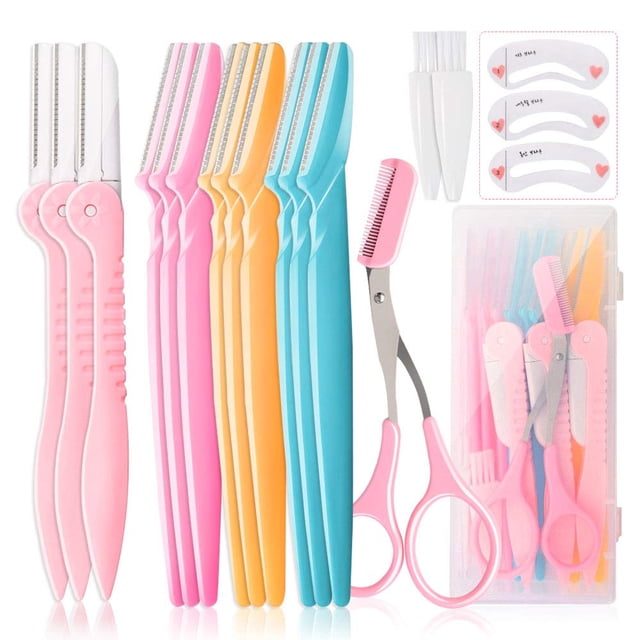 12 piezas de afeitar de cejas afeitadoras faciales para mujeres recortadoras exfoliantes moldeador de cejas para mujeres depilación de pelusa de melocotón afeitadoras faciales Dermaplane Glow Razor