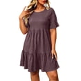 thumbnail image 4 of Guieoi Tiered Ruffle Dress Mini Tunic Dress Plus Size Loose-Fit Round-Neck Ruffled-Sleeve Short-Sleeve Flowy Babydoll Dress Sundress Red XXXL, 4 of 8