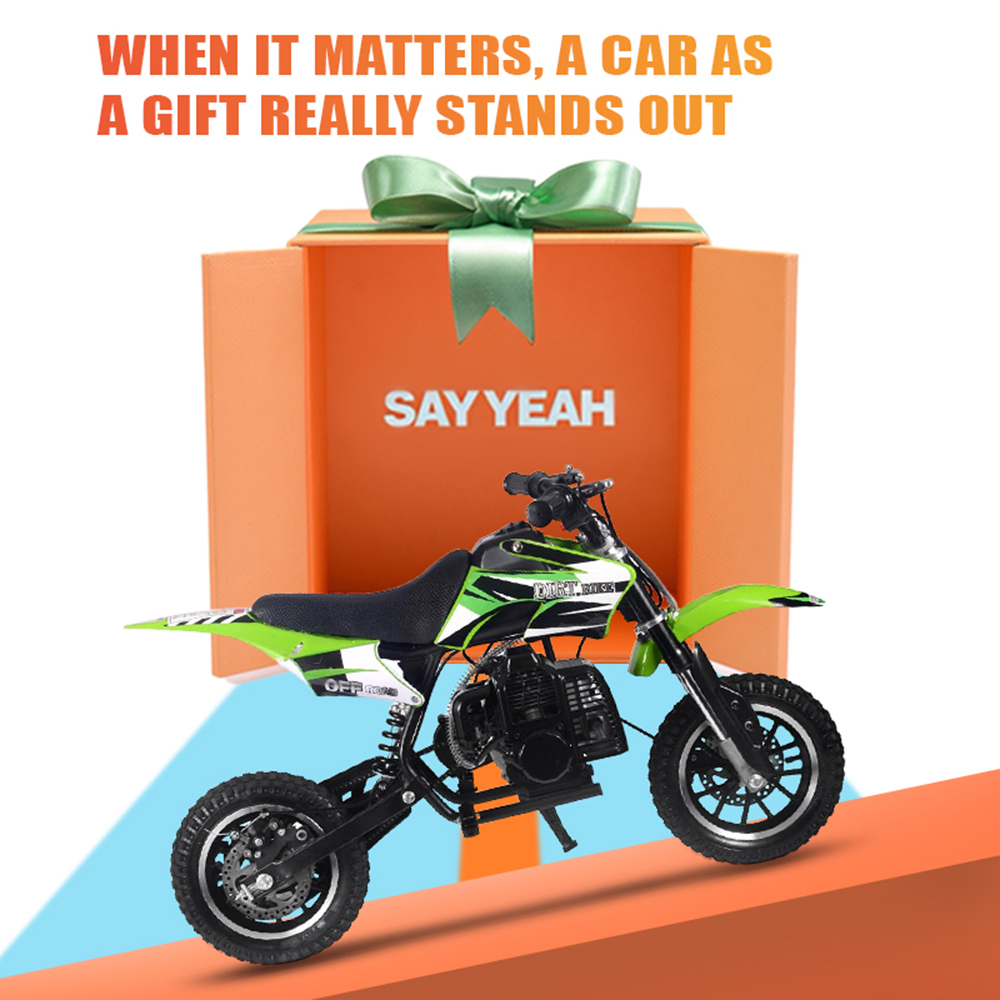 SAY YEAH Dirt Bike,50cc Mini Dirt Bike for Age 8+ with Safety Kill Switch,Top Speed 25mph,Supports up to 180lbs