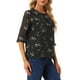 thumbnail image 4 of INSPIRE CHIC Blusas de Mujer con Mangas 3/4, Camisa de Chifón con Volantes y Estampado Floral, Negro-Azul Claro, XL, 4 of 7