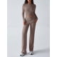 thumbnail image 5 of Conjuntos de 2 Piezas para Mujer, Larga, Cuello Redondo, Pantalones Acampanados de Cintura Alta, Conjuntos de Chándal, Ropa de Calle. Camello XL, 5 of 9