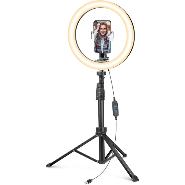 14'' LED Foldable Ring Light with 62'' Tripod Stand, Selfie Ring Light for Video Recording, Live Streaming, TikTok & YouTube, Compatible with & (Black)
