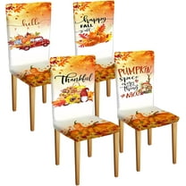 4 Pcs Thanksgiving Maple Chair Covers Fall Vintage Dining Chair Slipcovers Autumn Holiday Removable Washable Back Chair Covers Thanksgiving Dining Protector for Kitchen Party (Pumpkin Style)