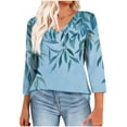 thumbnail image 2 of IchuanyiWomen's 2025 Fashion Tops 3/4 Length Sleeve Business Casual Print Blouses Summer Tees Shirts, 2 of 8