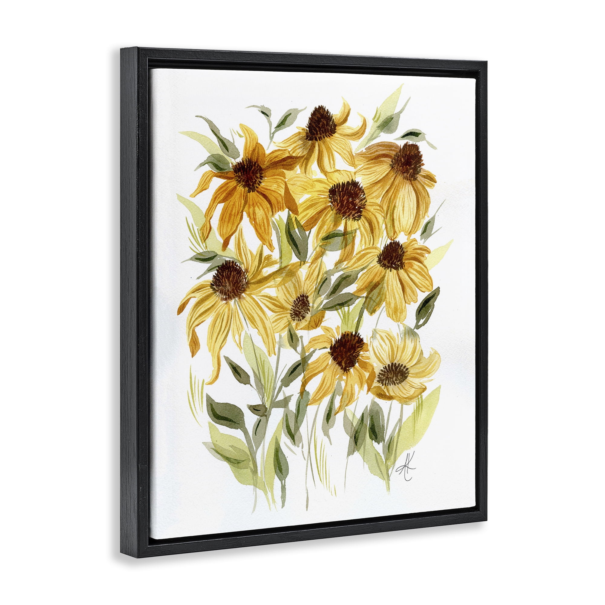 Stupell Industries Yellow Rudbeckia Florals Botanical & Floral Painting Black Floater Framed Art Print Wall Art, 17 x 21